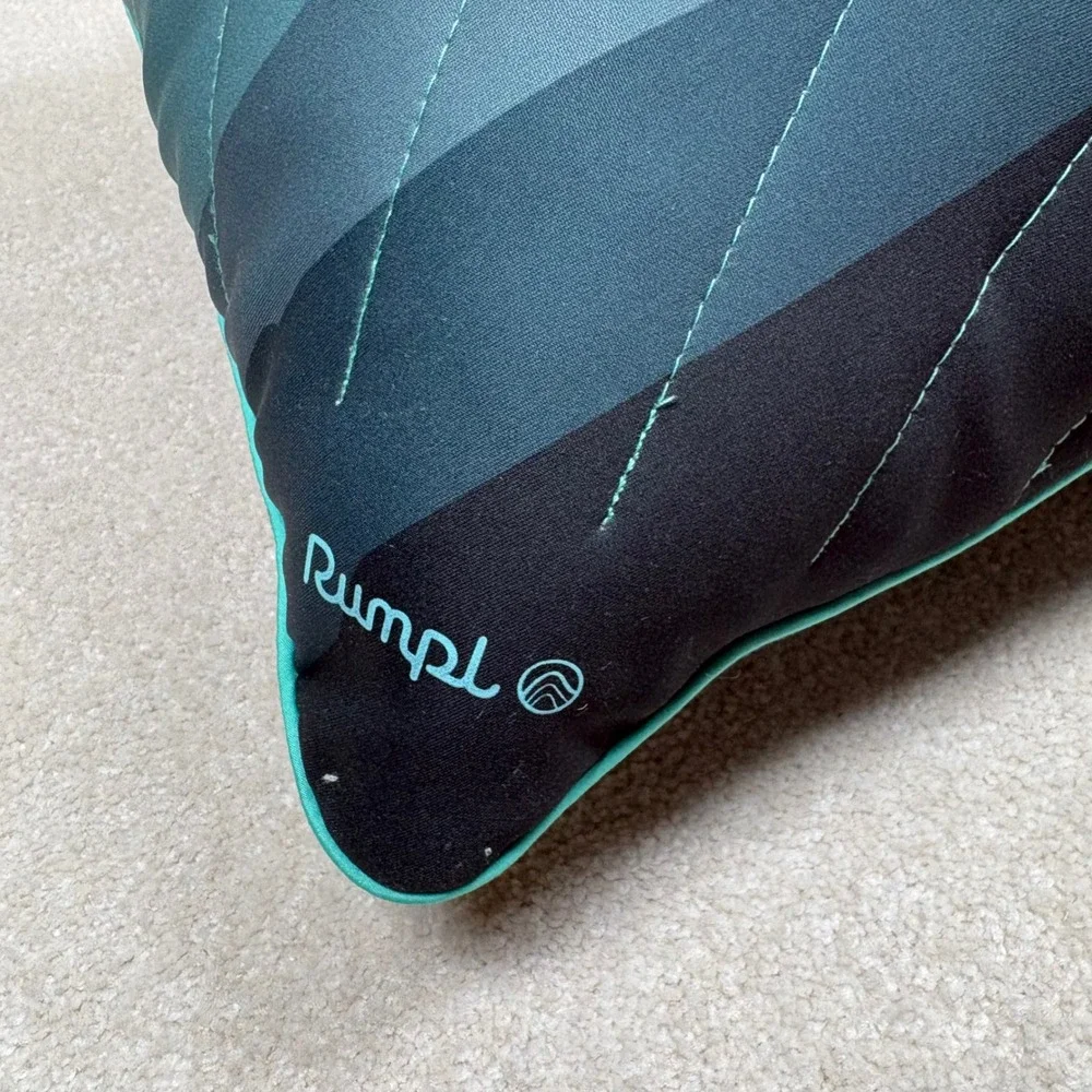 Rumpl Stuffable Travel Pillow Cascade Fade Ombre Teal Blue Camping Pillow Insert